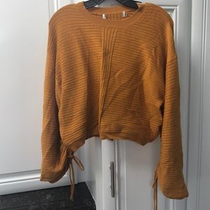 Mustard ribbed bell sleeve sweater